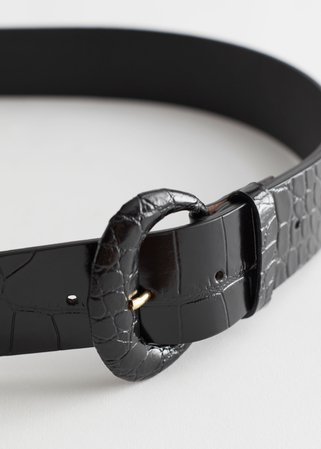 Croc Embossed Leather Belt - Black - Belts - & Other Stories