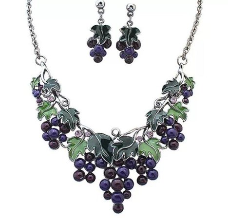 Grape jewelry set grape and leaves enamel fruit leaf jewelry | Etsy