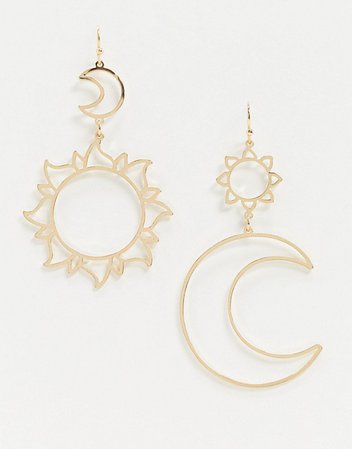 ASOS DESIGN earrings with moon and sun cut out drop in gold tone | ASOS