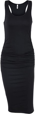 Amazon.com: Missufe Women's Ruched Bodycon Sundress Midi Fitted Casual Dress (Black, Medium): Clothing