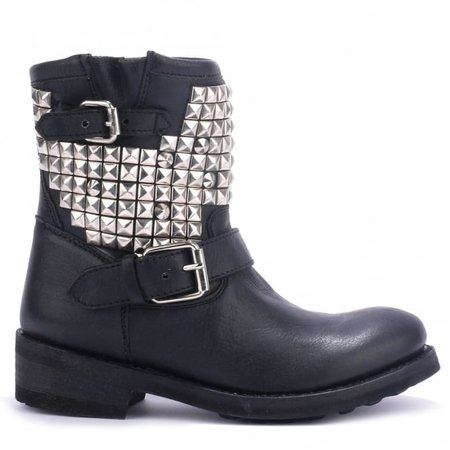 Ash TITAN Ankle Boots Black Leather & Silver Studs