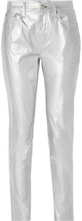 Metallic Leather Skinny Pants - Silver