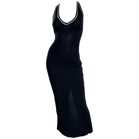 1990s Blumarine Anna Molinari Sexy Black Crstyal Studded Vintage Jersey Gown 90s For Sale at 1stDibs