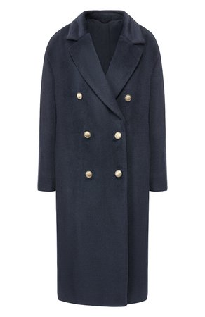 Двубортное шерстяное пальто с отложным воротником BRUNELLO CUCINELLI синего цвета — купить за 421000 руб. в интернет-магазине ЦУМ, арт. MA5419175