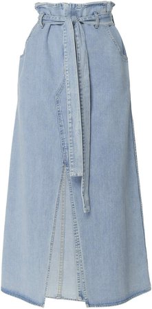 Áeron Angela Denim High-Rise Paperbag Midi Skirt Size: 32