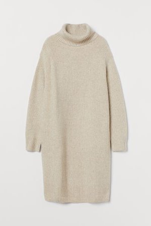Knit Turtleneck Dress - Light beige melange - Ladies | H&M US