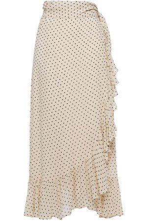 Beige Ruffled printed georgette midi wrap skirt | Sale up to 70% off | THE OUTNET | GANNI | THE OUTNET