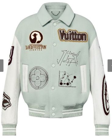Unisex Louis Vuitton 2023 Patchwork Varsity Jacket Gray & White