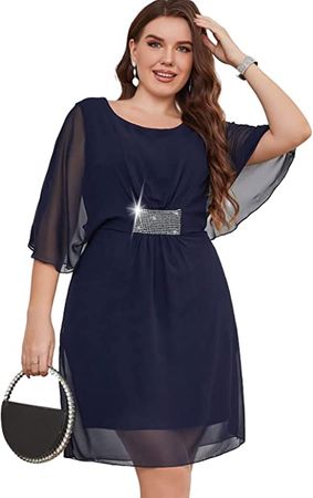 Amazon.com: Women's Plus Size Chiffon Overlay Dress, Elegant Evening Cocktail Dresses Midi Bodycon : Clothing, Shoes & Jewelry