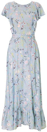 Kaia Ruffle Dress In Light Blue Meadow Floral