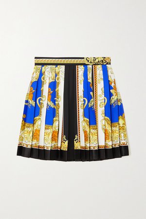 Blue Pleated printed silk-twill mini skirt | Versace | NET-A-PORTER