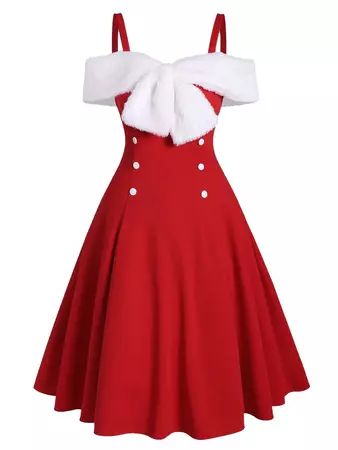 1950s Bow Cold Shoulder Swing Dress – Retro Stage - Chic Vintage Dresses and Accessories