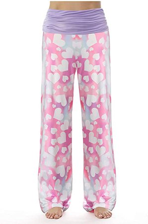Gracyoga Women's Comfy Pajama Pants Wide Leg Lounge Palazzo Yoga Pants Stretch Casual Floral Print Fold Waist Pants at Amazon Women’s Clothing store