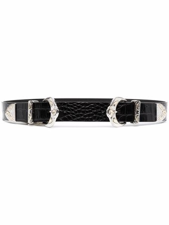Shop Maje embossed double-buckle belt with Express Delivery - FARFETCH