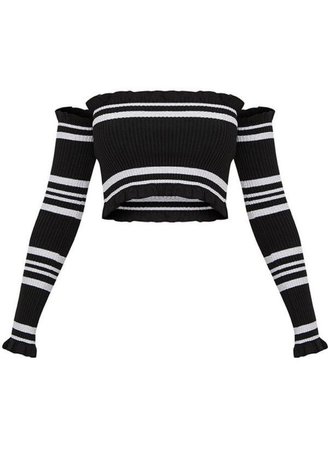 black lurex stripe ruffle bardot knit jumper