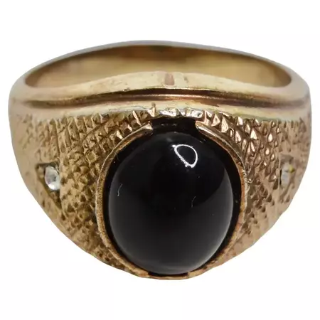 18K Gold Plated Onyx Stone Mens Ring Circa 1960 For Sale at 1stDibs