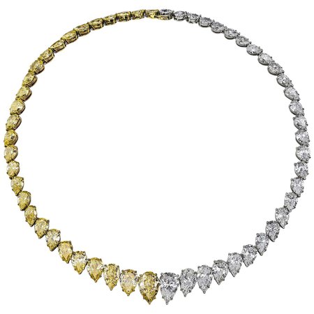 Roman Malakov 61.96 Carat Graduating Yellow and White Diamond Rivière Necklace For Sale at 1stDibs