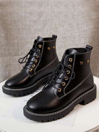 Back To School Sale | Lace-up Lug Sole Combat Boots | ROMWE USA