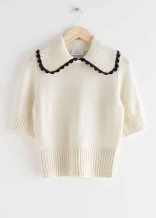Wide Collar Wool Knit Sweater - White - Sweaters - & Other Stories