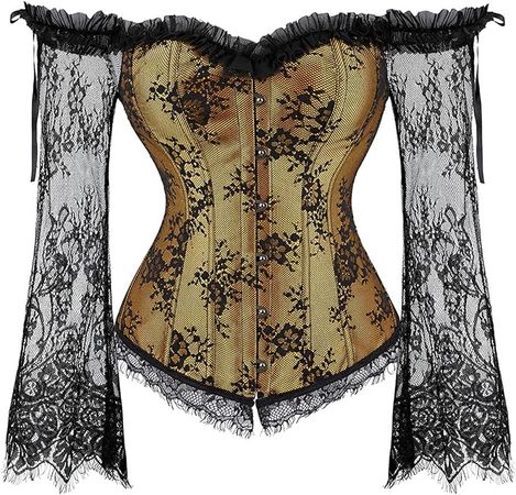 Amazon.com: Zhitunemi Plus Size Corsets for Women Princess Renaissance Corset Strap Lace Ruched Sleeves Elegant Overbust X-Small Gold: Clothing, Shoes & Jewelry