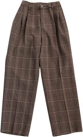 Amazon.com: Women’s Casual Elastic Waist Plaid Pants with Pockets High Waist Wide Leg Trousers (Brown) : Clothing, Shoes & Jewelry