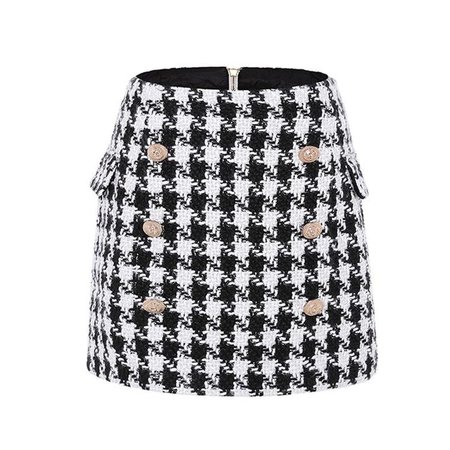 Balmain Style Button Embellished Skirt - High Waist Tweed Mini Skirt