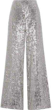 Sequined Tulle Wide-leg Pants - Silver