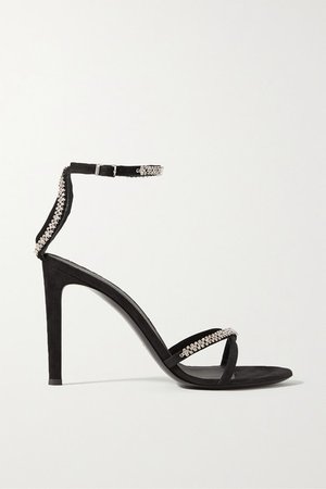 Crystal-embellished Suede Sandals - Black