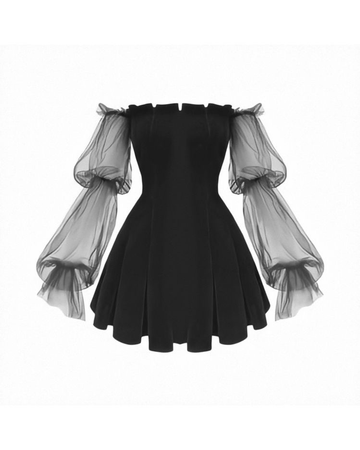 pleated lace sleeve black dress