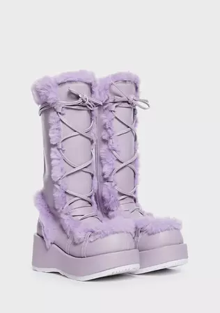 Demonia Cubby-311 Faux Fur Trim Knee High Boots - Light Purple – Dolls Kill
