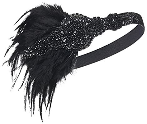 Amazon.com : BABEYOND 1920s Flapper Headband 20s Great Gatsby Headpiece Black Feather Headband 1920s Flapper Gatsby Hair Accessories with Crystal (All Black) : Beauty