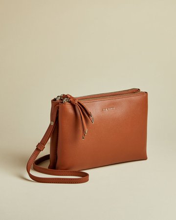 Double pouch leather cross body bag - Brown | Bags | Ted Baker UK