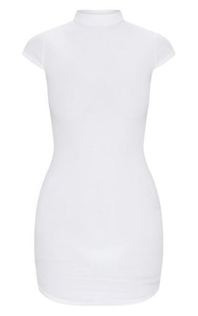 White High Neck Ribbed Bodycon Dress | PrettyLittleThing USA
