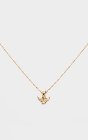 Gold Simple Chain Cherub Necklace | PrettyLittleThing