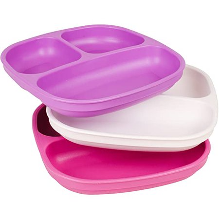 Amazon.com : Re-Play 3pk Divided Plates with Deep Sides for Easy Baby, Toddler, Child Feeding - Bright Pink, Lime Green, Purple (Butterfly) : Suction Plate : Baby