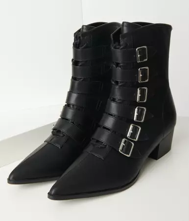 Black Leatherette Buckle Coven Boots – Unique Vintage