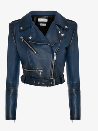 Leather Biker Jacket in Midnight Blue $ 5,090 |Alexander McQueen