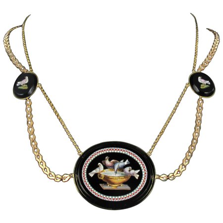 1820s Antique Micro Mosaic Gold Necklace For Sale at 1stDibs