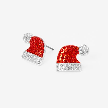 Santa Hat Stud Earrings - Red | Claire's US