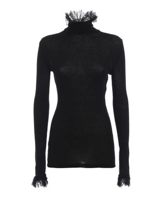 italist | Best price in the market for Philosophy di Lorenzo Serafini Lace Ruched Black Wool Blend Turtleneck - Black - 10760797 | italist