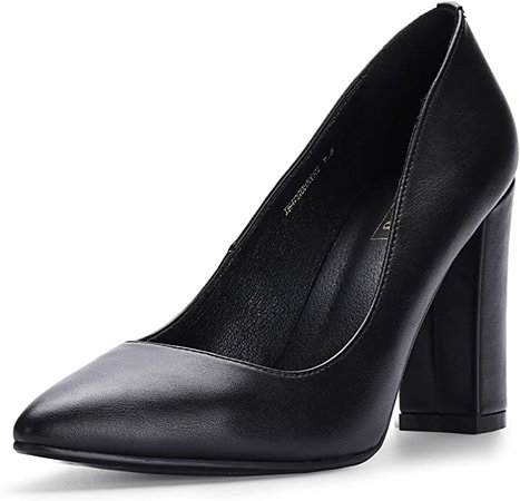Amazon.com | IDIFU Women's IN4 Chunky-HI Block High Heels Closed Pointed Toe Pumps Dress Office Shoes for Women | Pumps