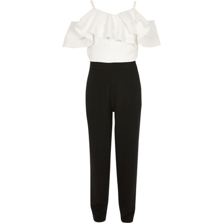 Girls white and black frill bardot jumpsuit - Jumpsuits - Rompers & Jumpsuits - girls