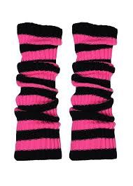 pink and black striped leg warmers