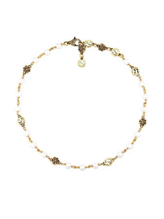Shop Gucci Interlocking G flower pearl small necklace with Express Delivery - FARFETCH