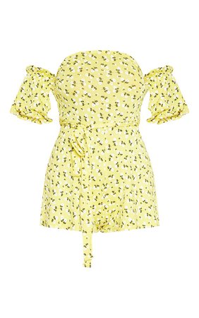 Pretty Little Thing Yellow Ditsy Floral Bardot Playsuit