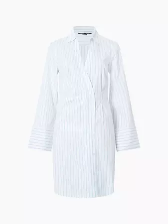 Isabelle Striped Poplin Dress Linen White/Cashmere Blue | French Connection US