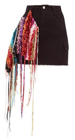 Black + Rainbow strings Jean skirt