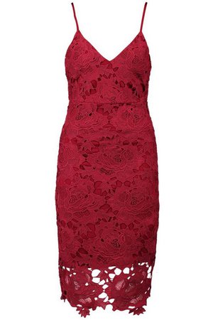 Boutique Crochet Lace Strappy Midi Dress | Boohoo burgundy