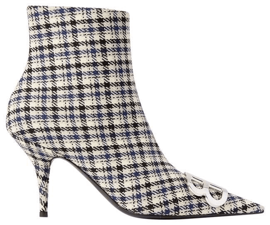 Balenciaga Knife Logo-embellished Checked Tweed Ankle Boots/Booties