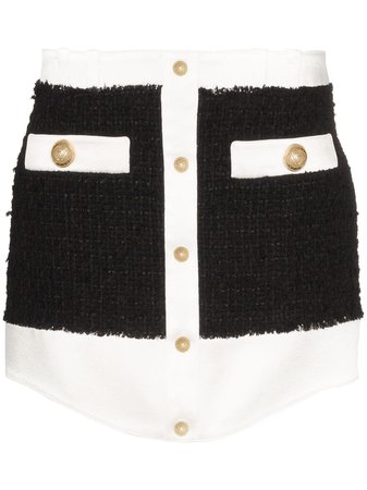 Balmain Tweed Buttoned Mini Skirt